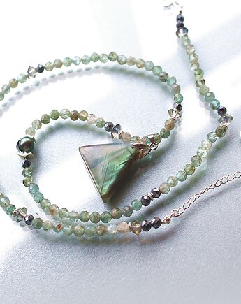 Naszyjnik z labradorytem, perłą słodkowodną i teraherzem, KEIT