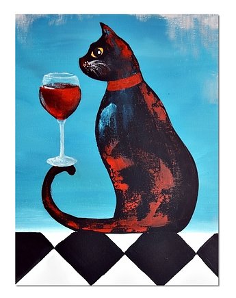 Kot Degustator, obraz ręcznie malowany, Galeriai