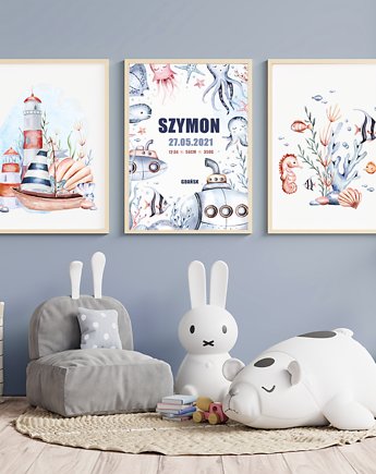 Podwodne plakaty dla dzieci, Metryczka, styl marynistyczny, Wallie Studio Dekoracji