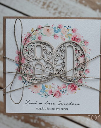 Wyjątkowa ręcznie robiona kartka życzenia na 80 urodziny, sorte