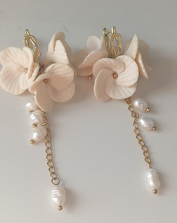 Koszyki ślubne kwiaty biała hortensja ręcznie robione z glinki polimerowej, MariaPolymer