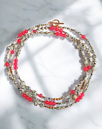 UNIKATOWY sznur kamieni 120cm : naszyjnik : jaspis i poziomka, kaktusia