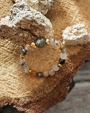 Elastyczny pierścionek z frenitem i agatem, REVEAL