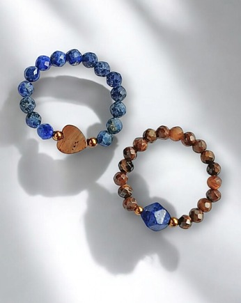 PREMIUM : zestaw pierścionków : lapis lazuli, tygrysie oko, kaktusia