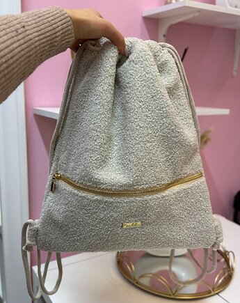 Plecak Worek boucla beżowy, paulilin.style