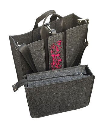 Torba Filcowa XXL z Organizerem - GRAFITOWA - 2 w 1 - ażur fuksja, Beltrani