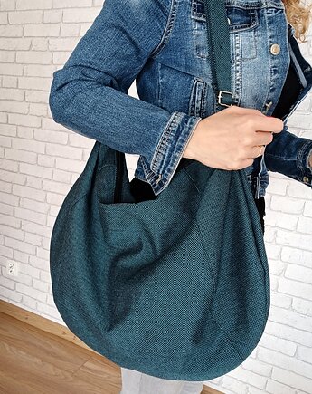 Duża torba  worek boho  turkusowa  XXL na ramię, Made by Joan