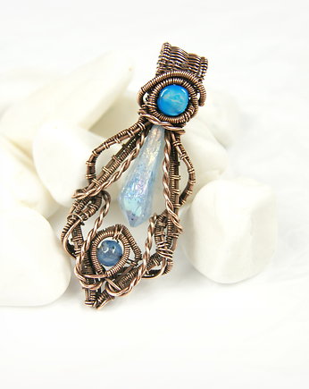 Wisiorek z kwarcem tytanowym, agatem i masą perłową, Blue Pearl Art
