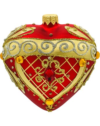 Bombka choinkowa: Serce ze złotymi zdobieniami i kryształkami: czerwone, Syn Bombkarza