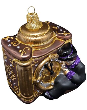 Ręcznie malowana bombka szklana chłopiec przy zegarze, STARGLASS