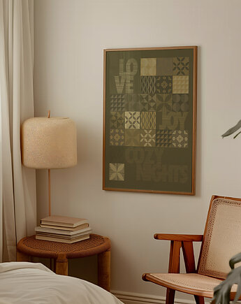 Plakat świąteczny LOVE, JOY, COZY NIGHTS, Anna Szondelmajer