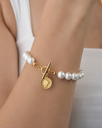 Bransoletka z białych pereł 8mm oraz srebra 925 pozłacanego, Coccola JEWELLERY