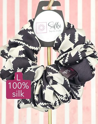 L średnia gumka do włosów jedwab naturalny scrunchie czarna biała, Silki