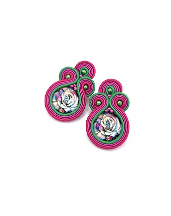 Kolczyki sutasz zielono różowe sztyfty małe codzienne z kwiatami Madda, Katrina Rossa