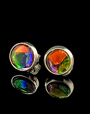 Kolczyki srebrne Ammolity - midi tęczowe papużki, Pracownia Neores