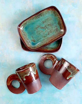 Dwie ręcznie robione eramiczne filizanki do double espresso, Ceramika Wydry