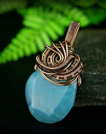Wisiorek wire wrapping z agatem, Blue Pearl Art