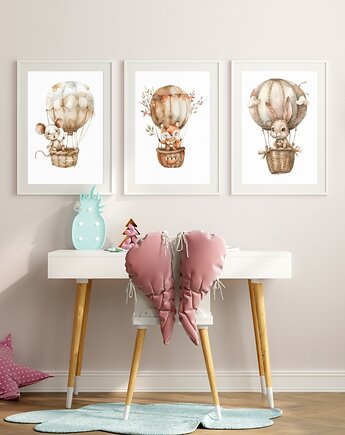 Plakaty Zwierzęta, Balony, Boho, Plakaty Na Ścianę Dla Dzieci 3 szt, Magnetyczne Studio