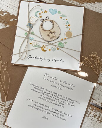 Ręcznie robiona kartka na narodziny dziecka - gratulacje, sorte