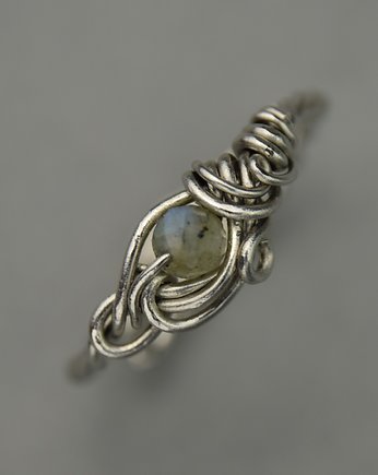 Pierścionek regulowany labradoryt wire wrapping, Agata Rozanska