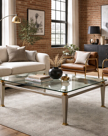 Ława Art Deco z metalu, mosiądzu i szkła, Relikt design