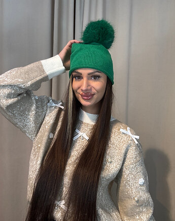 Wiskozowa czapka z pomponem Verde, SOLO moda