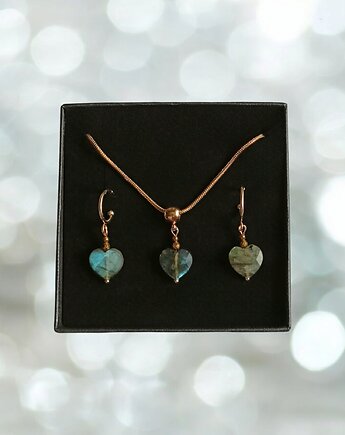 RAZEM TANIEJ! uroczy komplet: serduszko : LABRADORYT : wyjątkowy prezent, kaktusia