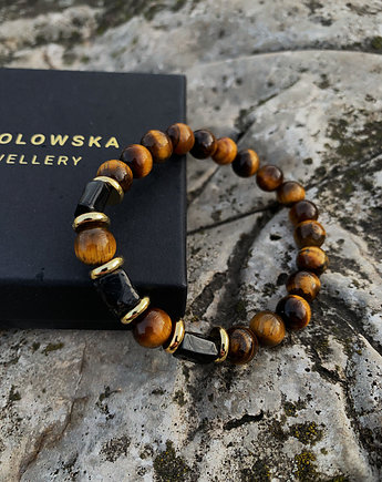 Bransoletka Męska Unikatowa: turmalin & tygrysie oko, Chmolowska Jewellery