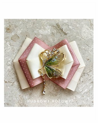 Brosza  z cudnym motylem z wiszącym kryształkiem, Pudrowy Różowy