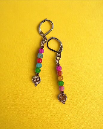 Kolczyki : summer collection  : kolorowa muszla, kwiatuszki, kaktusia