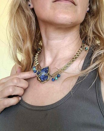 KOLIA GŁĘBIA NIEBA, mosiądz, sodalit, azuryt, ME PASSION  Jewelry
