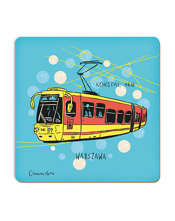 Podkładka pod kubek Warszawa Tramwaj Konstal 116N, Gliniana Kura