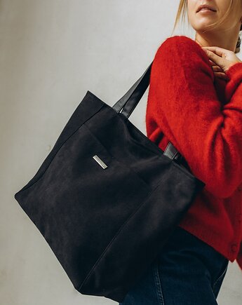 Torba Shopper z czarnego nubuku tapicerskiego., Karolina Audycka