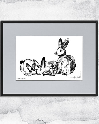 Grafika z ramą - nr 152 - zajączki, Maja Gajewska