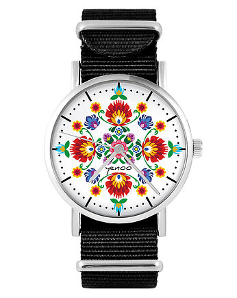 Zegarek - Folkowa mandala - czarny, nylonowy, yenoo