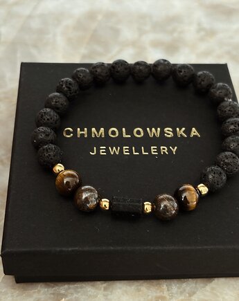 Bransoletka Męska Bronzyt, Tygrysie oko i Turmalin, Chmolowska Jewellery