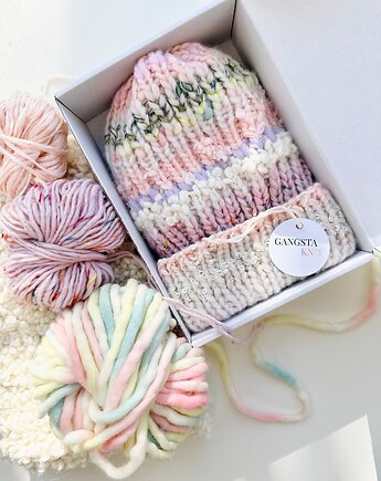 Wełniana czapka handmade kolorowe ozdobne włóczki wełna merino alpaka, GANGSTA KNIT