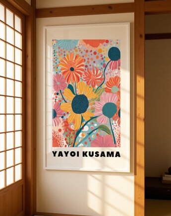 PLAKAT dekoracyjny , kwiaty Yayoi Kusama, abstrakcja kolorowa, black dot studio