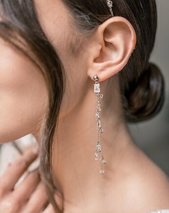 AURORA - długie kolczyki srebrne wieczorowe z łańcuszkami i cyrkoniami, Aureus Flos