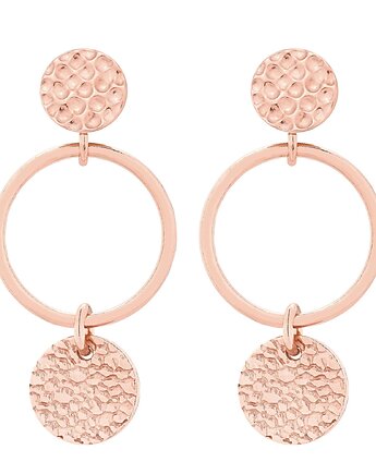 Kolczyki koła z chropowatymi kółeczkami z różowego złota, SOTHO