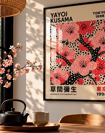 PLAKAT dekoracyjny, kwiaty wiśni Yayoi Kusama, sakura poster, black dot studio