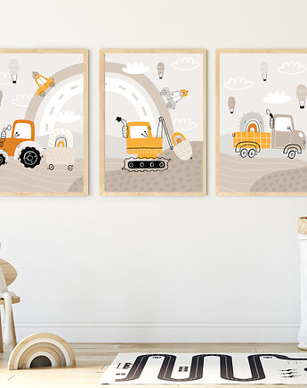 Zestaw plakatów Auta i Maszyny Budowlane, dekoracja do pokoju dziecka, Wallie Studio Dekoracji