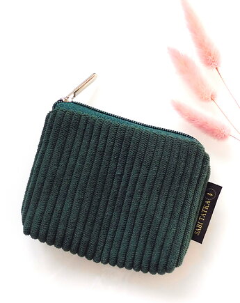 Portfel etui na karty ze sztruksu Zieleń Butelkowa, sabi tatka