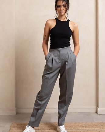 Eleganckie wełniane spodnie z wysokim stanem, LIGHT GREY (jasny szary), Yanowska