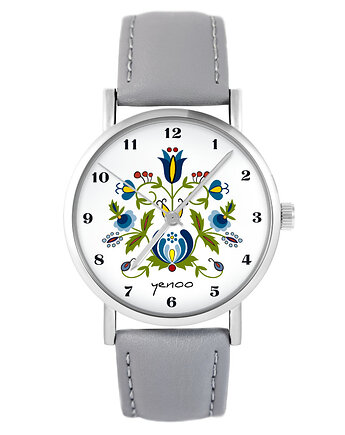 Zegarek - Kaszubski - szary, skórzany, yenoo