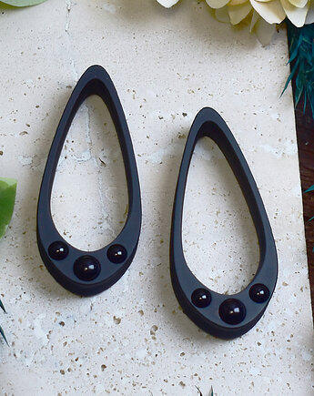 Tunele do uszu 25-100mm / wydłużone łezki z kamieniami / czarny onyks, Spirit Of Copper