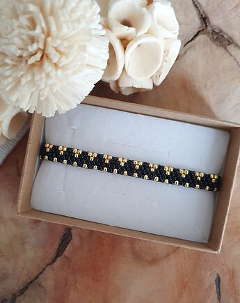 Czarna bransoletka we wzory geometryczne, LEI handmade 