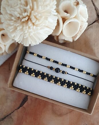 Czarny zestaw bransoletek, LEI handmade 