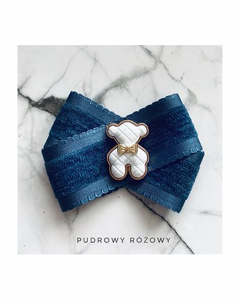 Niebieska Brosza z  Misiem New, Pudrowy Różowy