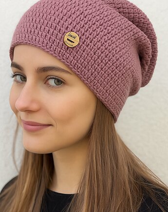 Czapka całoroczna przejściowa cienka bawełna s/m brudny róż, splotomaniaa